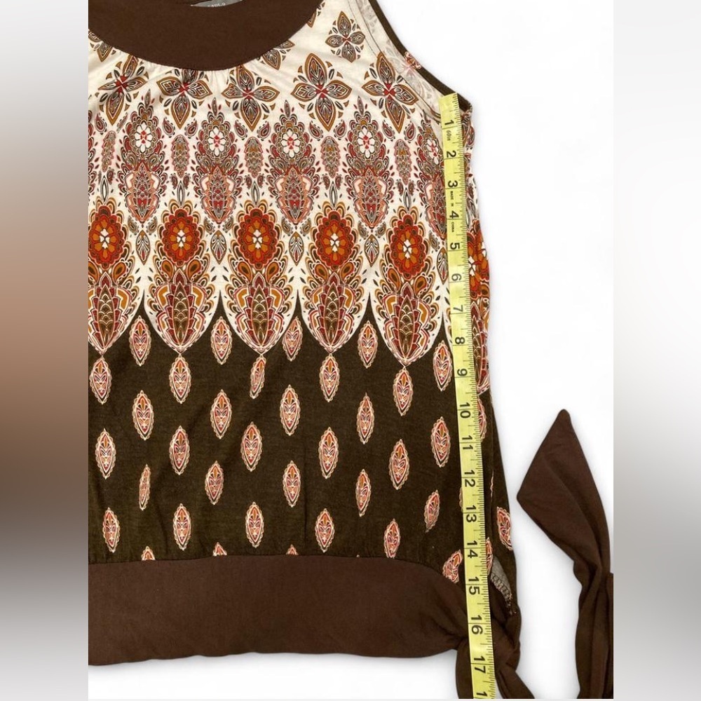 3/$20! Vintage Y2K Brown Paisley Print Side Tie Tank Top Boho Women’s Large - Picture 7 of 7